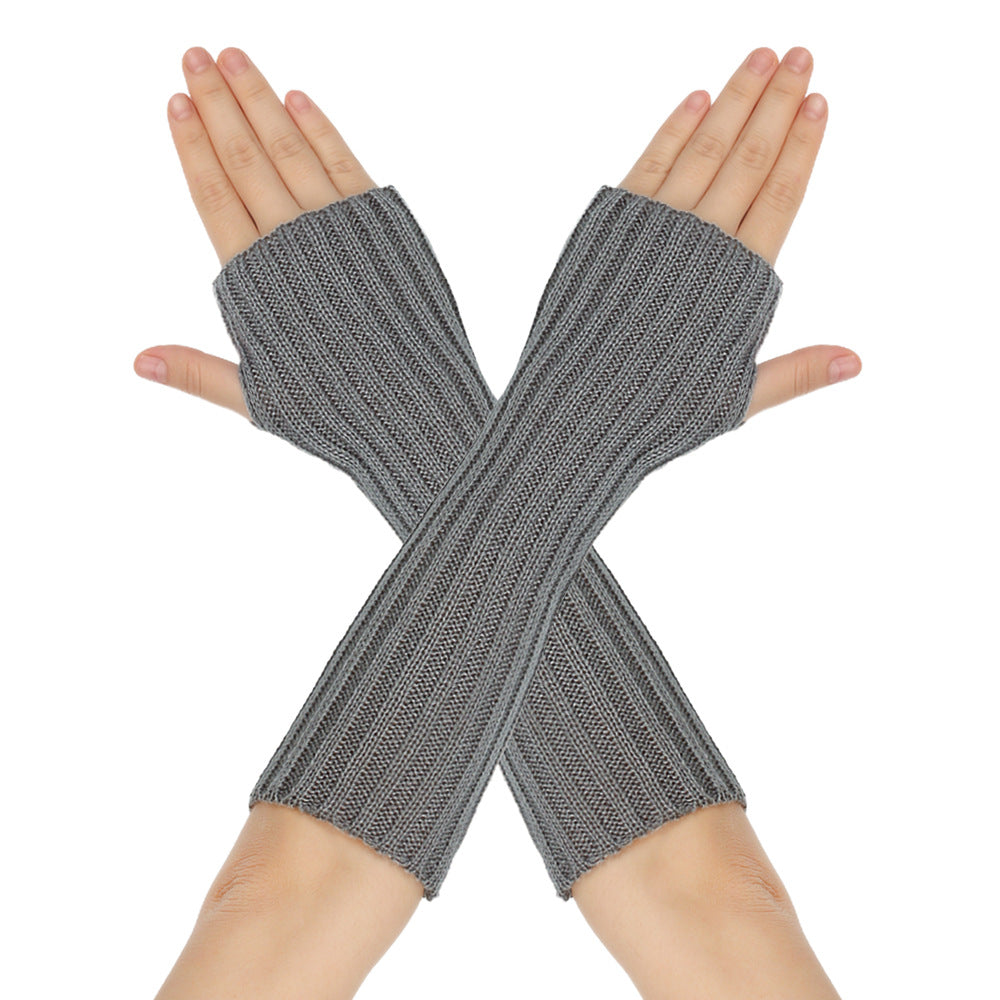 Mid-Length Autumn And Winter Knitted Half Finger Warm Gloves