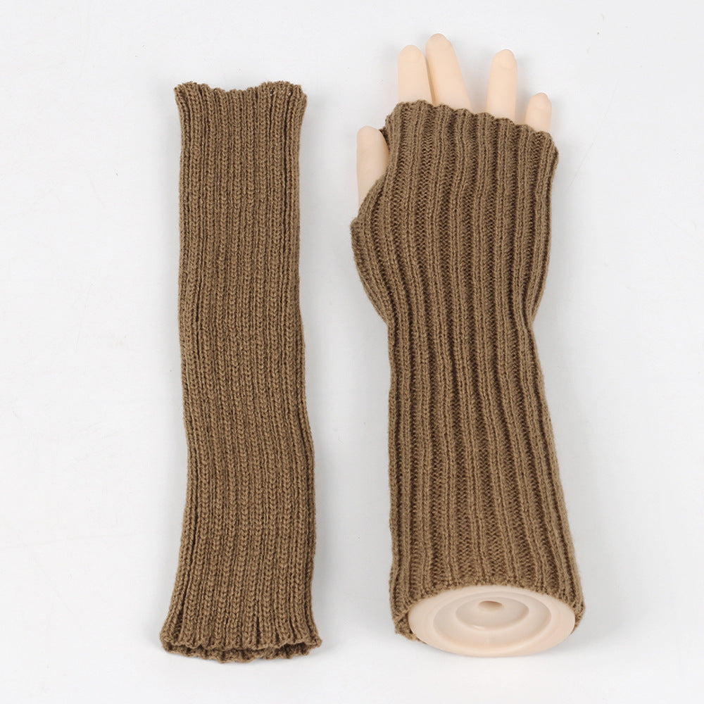 Mid-Length Autumn And Winter Knitted Half Finger Warm Gloves