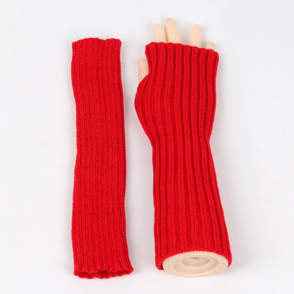 Mid-Length Autumn And Winter Knitted Half Finger Warm Gloves