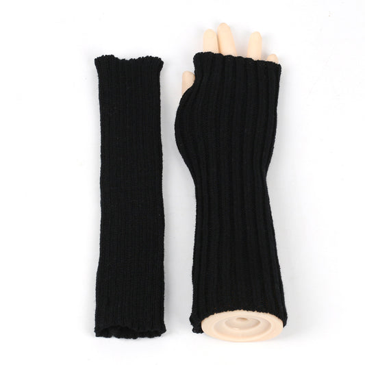 Mid-Length Autumn And Winter Knitted Half Finger Warm Gloves