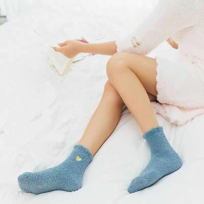 Women Fashion Coral Fleece Love Heart Embroidered Socks