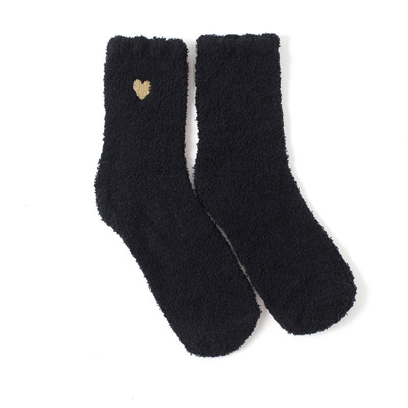 Women Fashion Coral Fleece Love Heart Embroidered Socks