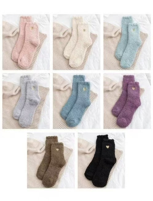 Women Fashion Coral Fleece Love Heart Embroidered Socks