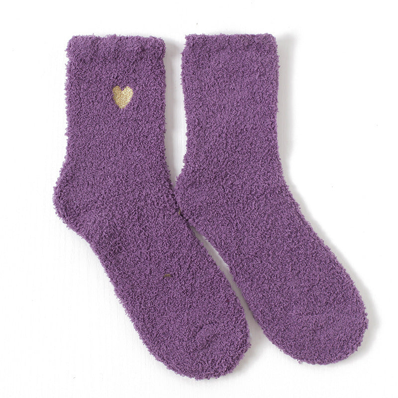 Women Fashion Coral Fleece Love Heart Embroidered Socks