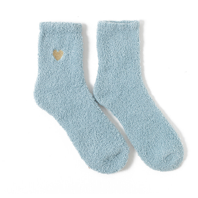Women Fashion Coral Fleece Love Heart Embroidered Socks
