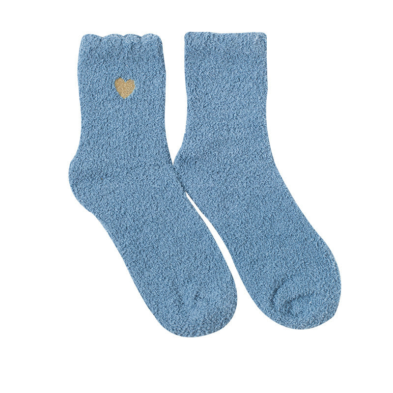 Women Fashion Coral Fleece Love Heart Embroidered Socks
