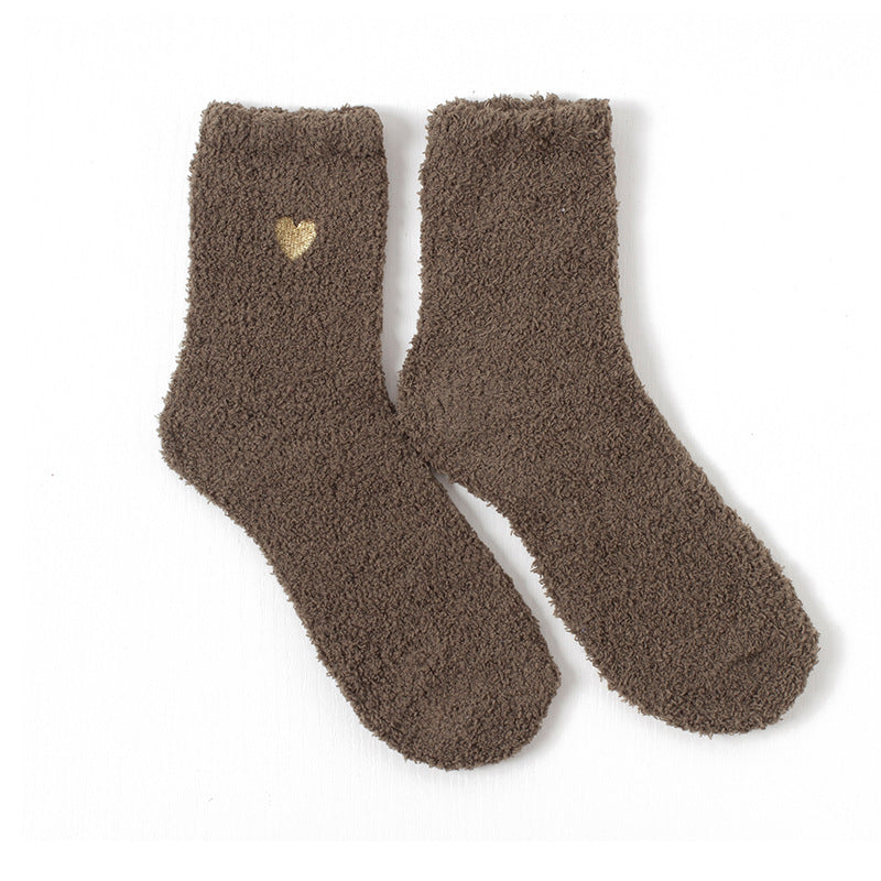 Women Fashion Coral Fleece Love Heart Embroidered Socks