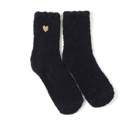 Women Fashion Coral Fleece Love Heart Embroidered Socks