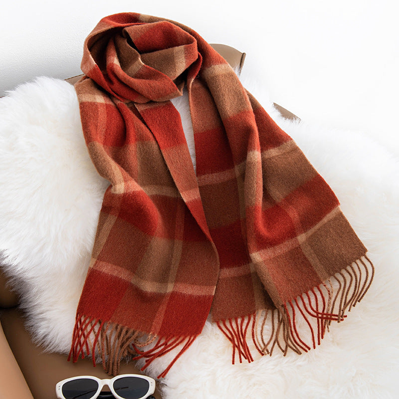 Autumn Winter Women Thick Plaid Stitching Warm Tassel Scarf