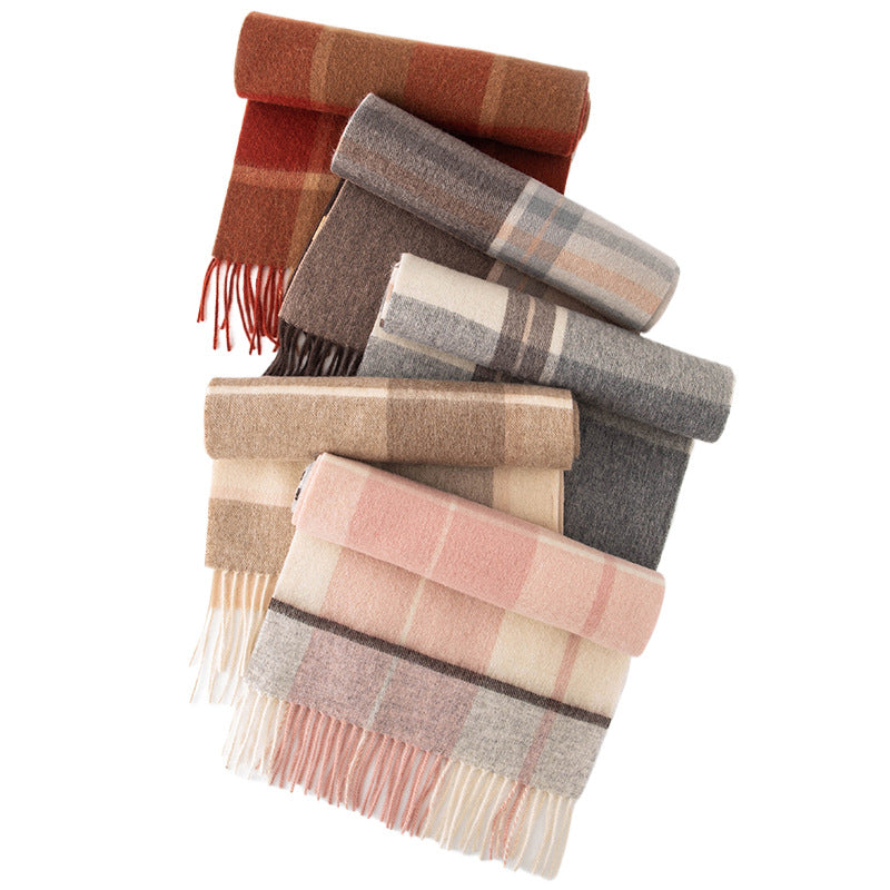Autumn Winter Women Thick Plaid Stitching Warm Tassel Scarf