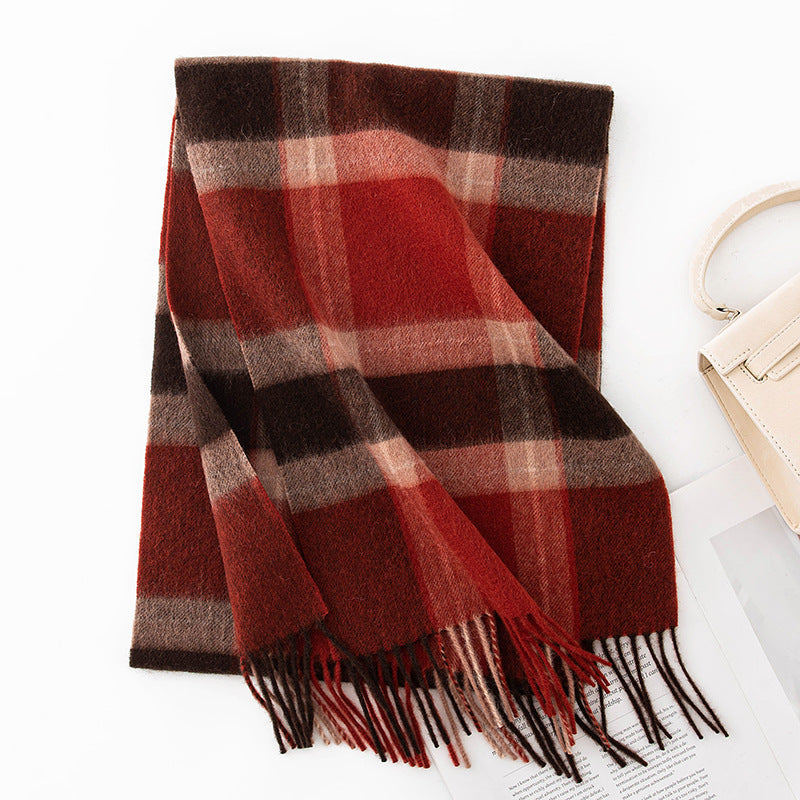 Autumn Winter Women Thick Plaid Stitching Warm Tassel Scarf