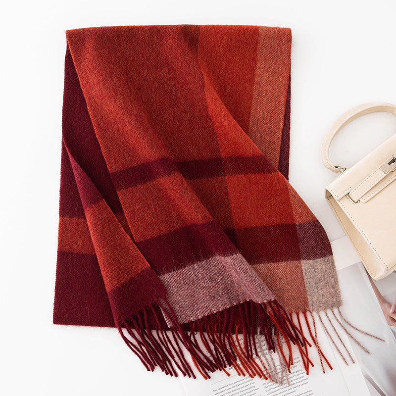 Autumn Winter Women Thick Plaid Stitching Warm Tassel Scarf
