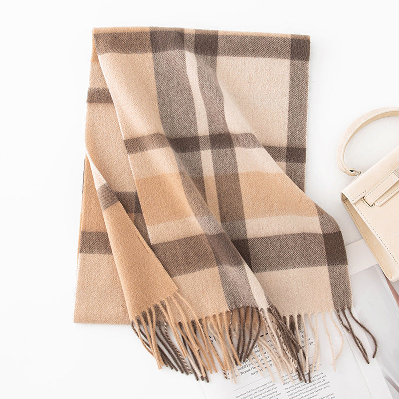 Autumn Winter Women Thick Plaid Stitching Warm Tassel Scarf
