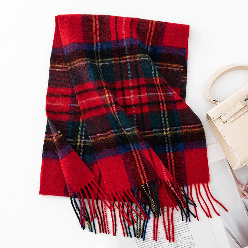 Autumn Winter Women Thick Plaid Stitching Warm Tassel Scarf
