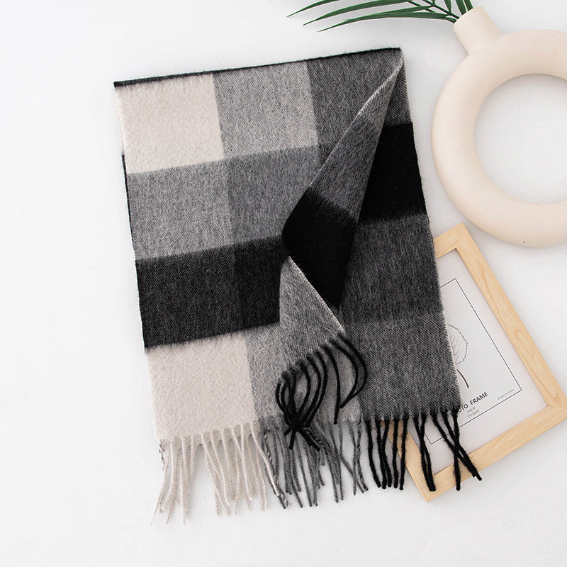 Autumn Winter Women Thick Plaid Stitching Warm Tassel Scarf