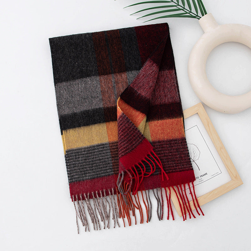 Autumn Winter Women Thick Plaid Stitching Warm Tassel Scarf