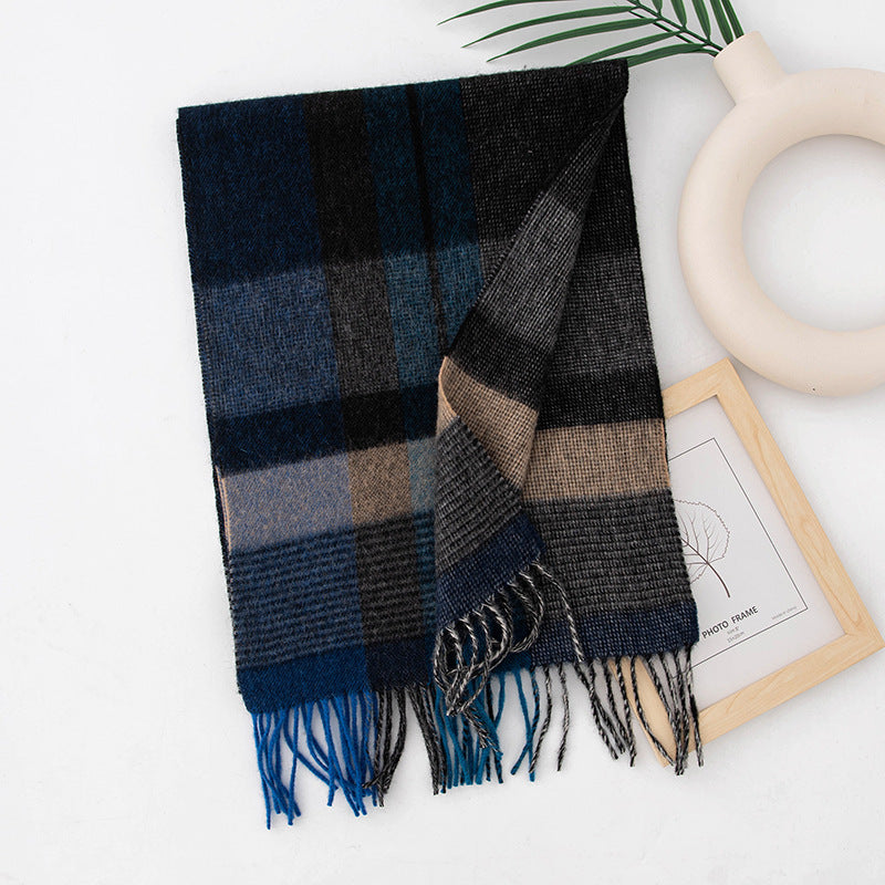 Autumn Winter Women Thick Plaid Stitching Warm Tassel Scarf