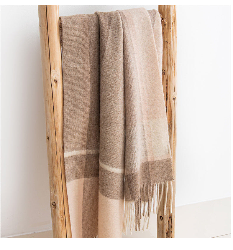 Autumn Winter Women Thick Plaid Stitching Warm Tassel Scarf